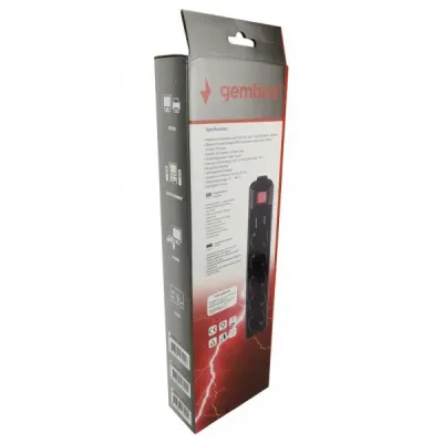 Gembird SPG5-C-15 Power Cube extension cable with surge protection and switch, 5 sockets, 4.5 m, black