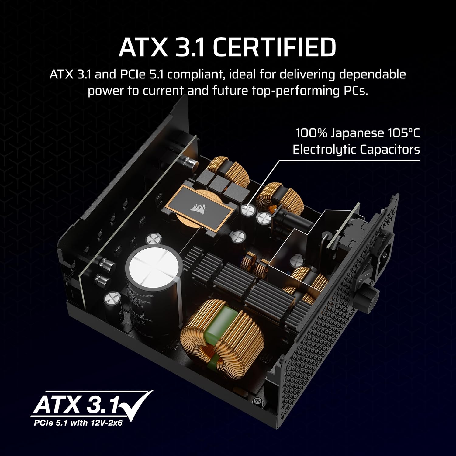 Corsair RM1000x Napajanje RMx Shift Series 1000 Watt ATX 3.1 Cybenetics GOLD modularno