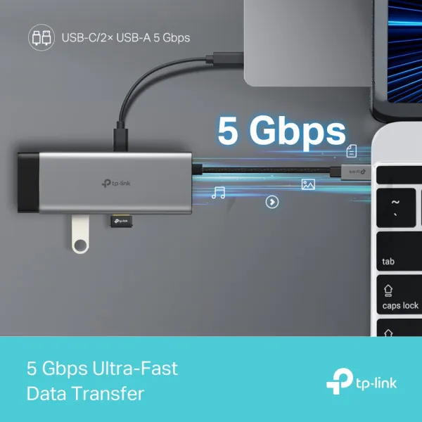 TP-Link Konektor UH5020C USB-C HDMI/2xUSB 3.0/USB-C/PD 100W, Sivi