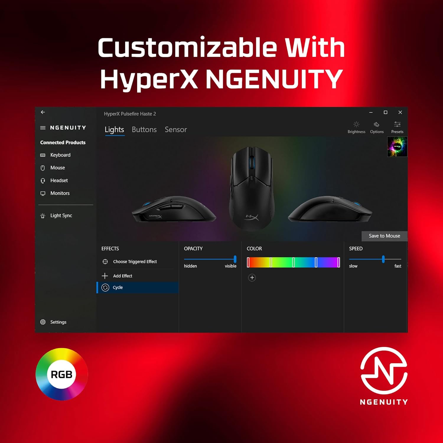 HyperX Pulsefire Haste 2 6N0A7AA Mis, Crna