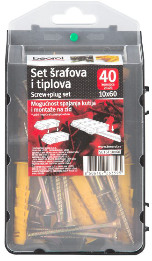 Beorol Setovi šrafova i gužvajućih tiplova 10x60 20+20