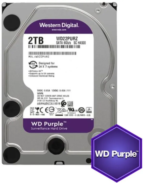 Western Digital WD22PURZ HDD 3.5 2TB 24/7 5400RPM 256MB SATA3, Purple
