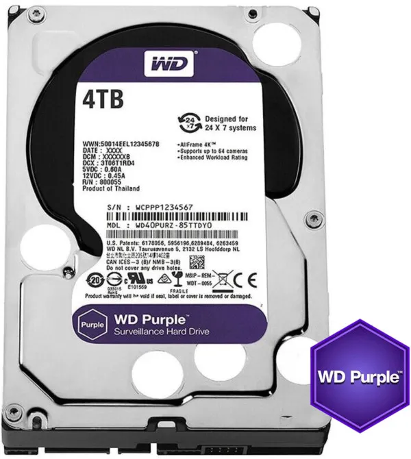 Western Digital WD43PURZ HDD 3.5 4TB 24/7 5400RPM 256MB SATA3, Purple