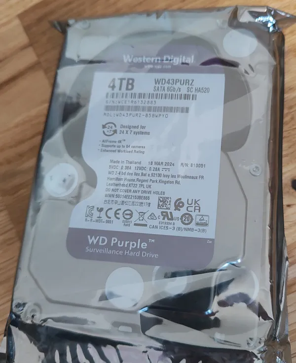 Western Digital WD43PURZ HDD 3.5 4TB 24/7 5400RPM 256MB SATA3, Purple