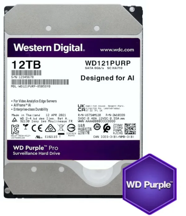 Western Digital WD121PURP HDD 3.5 12TB 24/7 7200RPM 256MB SATA3, Purple