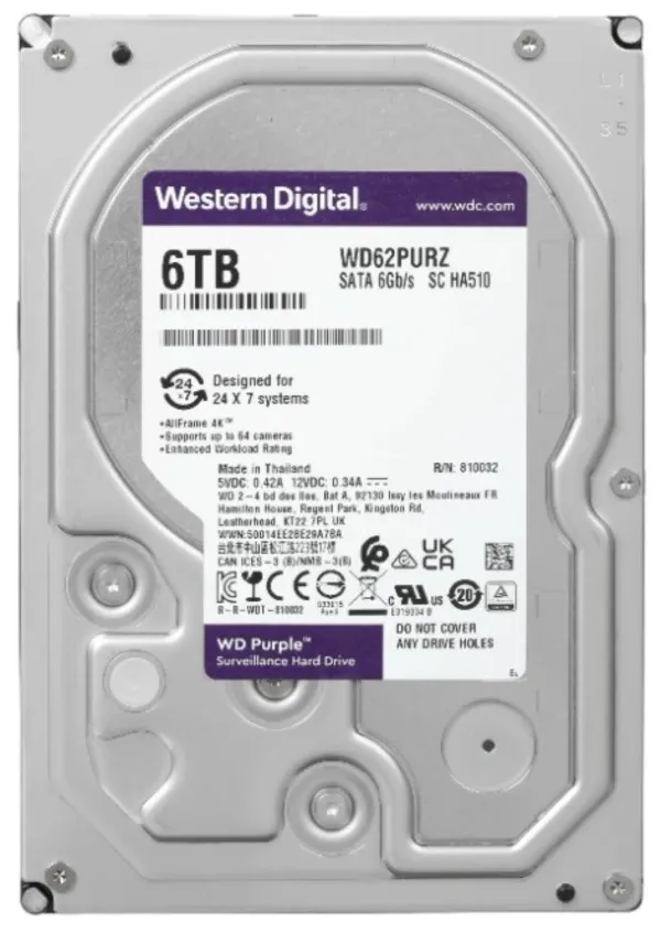 WD WD62PURZ HDD 6TB 5400 RPM 256MB SATA III, Purple