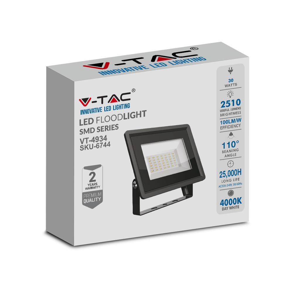 V-TAC V-TAC LED reflektor SMD 30 vati 6500K crno telo, Crno
