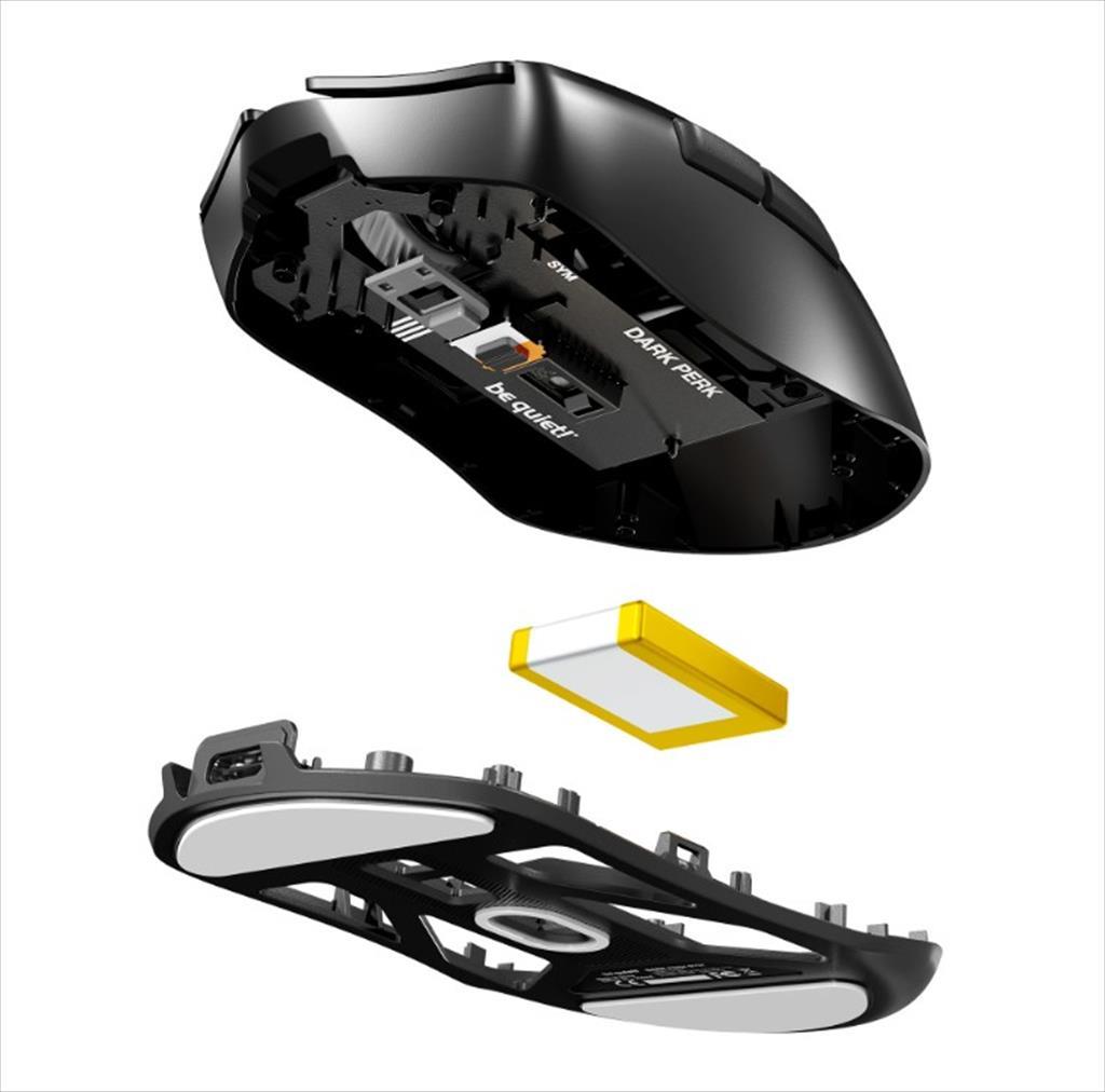 Be Quiet! Bm008 Bežični USB miš Dark Perk Sym Pixart Paw3950 senzor simetričan oblik 32000 DPI 55 G brzina glasanja 8K 2.4Ghz Ptfe klizači, Crni