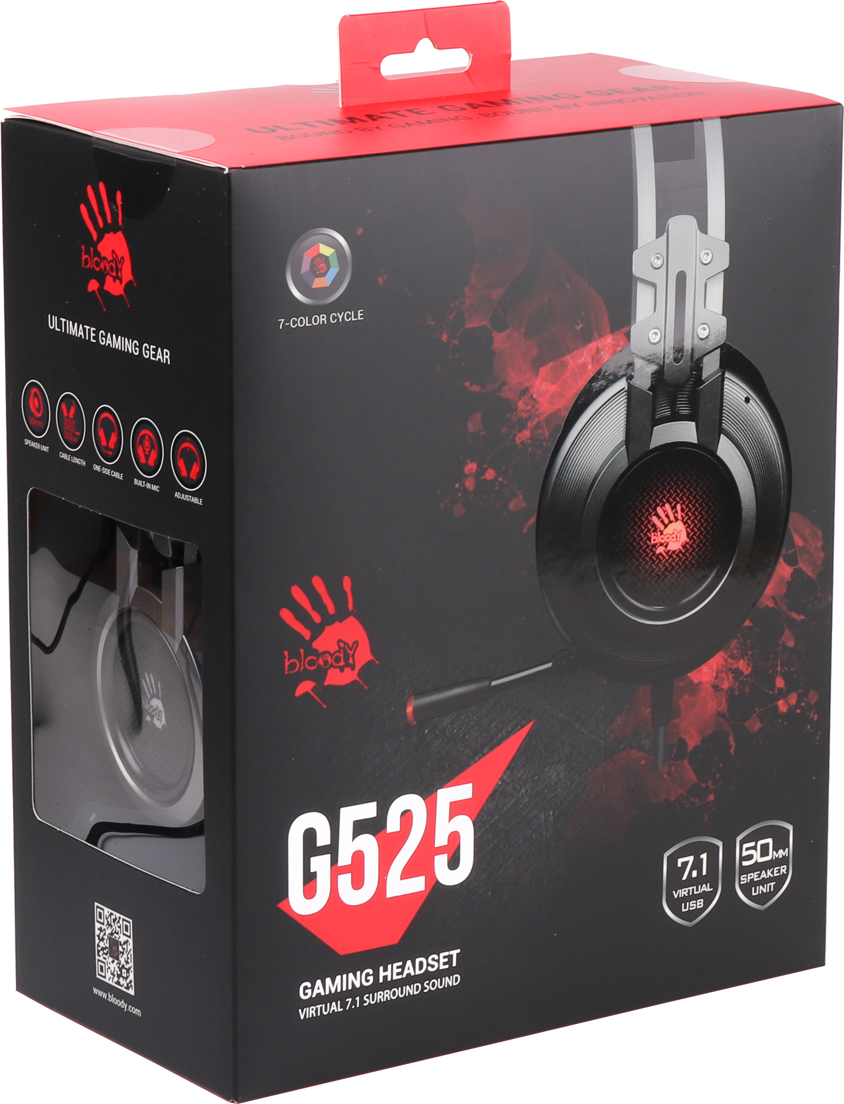 A4Tech A4-G525 Bloody Gejmerske slušalice sa mikrofonom 7.1 Surround 50mm/16ohm color LED CH USB, Crne