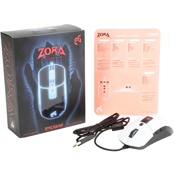 EpicGear Zora Gaming miš IR LED optički USB 3500DPI 7 tastera 1.8m kabl, Beli