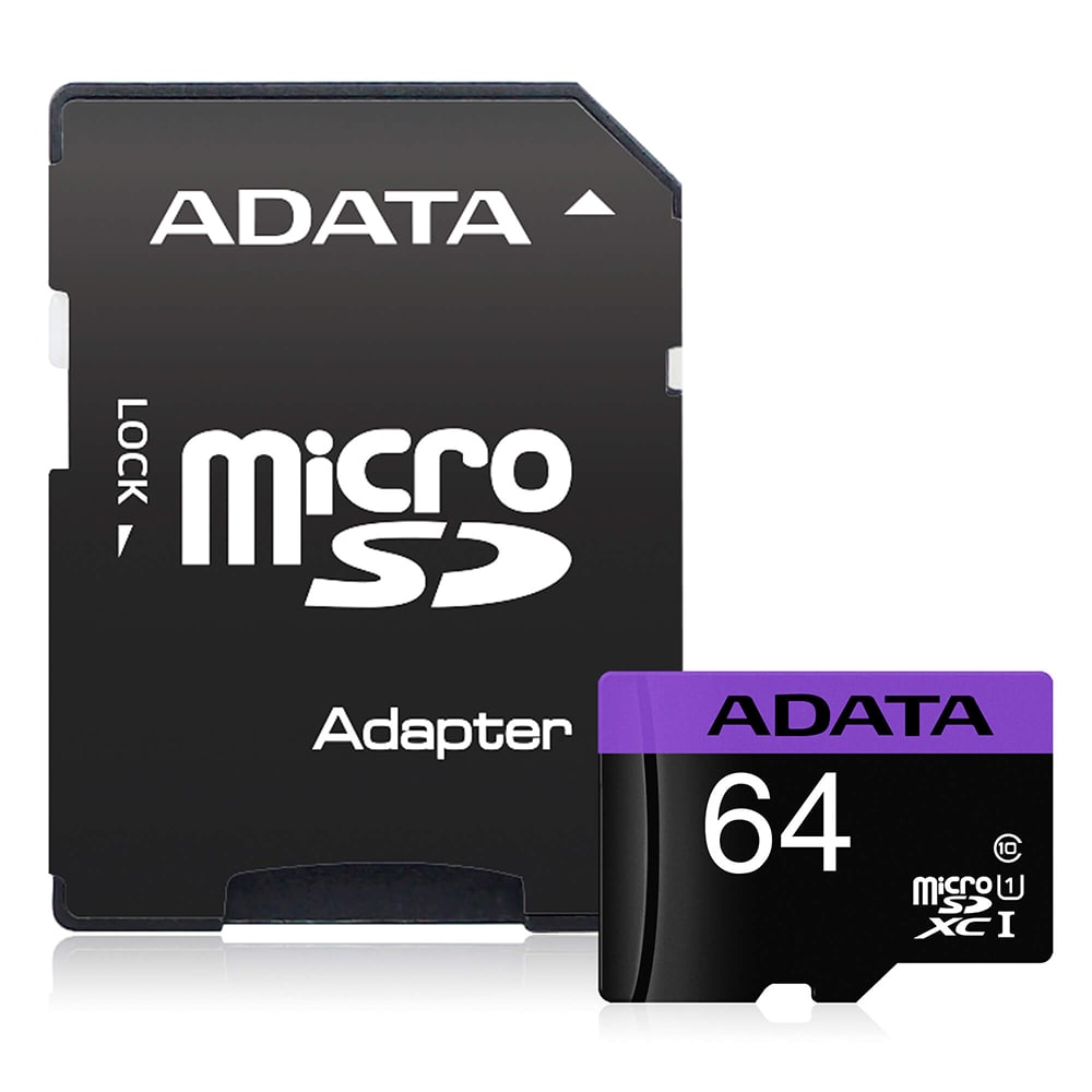 Micro SD Card 64GB AData + SD adapter AUSDX64GUICL10-RA1/ class 10