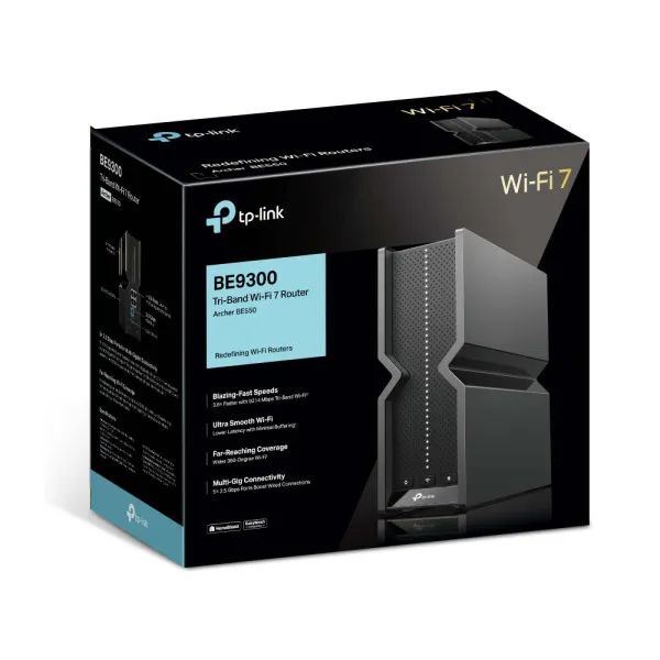 TP-Link Archer BE550 Ruter 9300mMbps 4 x 2.5G Lan 1 x 2.5G WAN USB, Crni