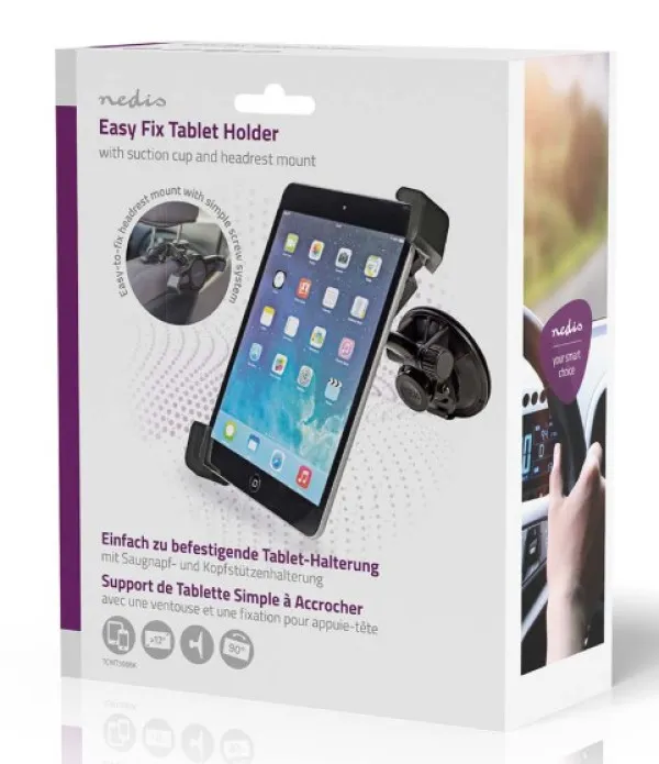 Nedis TCMT300BK Podesivi nosac za tablet u automobilu 12" Za prozor i naslon za glavu u vozilu