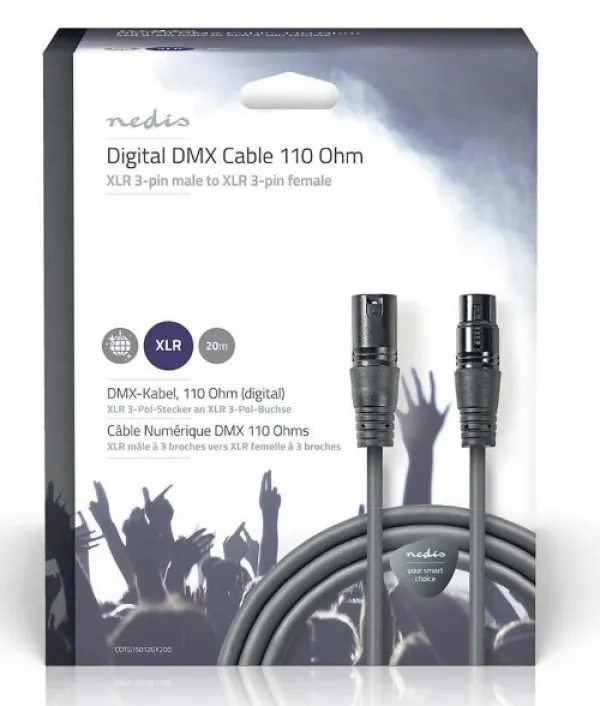 Nedis DMX Adapter Kabl COTG15012GY200 XLR 3-Pin Muški na XLR 3-Pin Ženski Niklovani Konektori 20m PVC