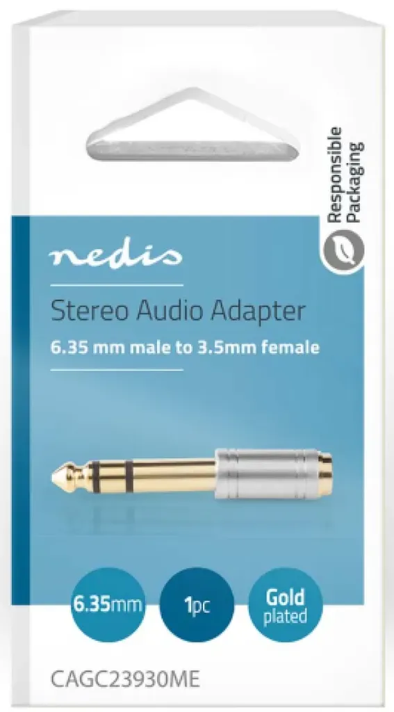 Nedis CAGC23930ME Stereo Audio Adapter 6.35mm Muški na 3.5mm Ženski Pozlaćeni Kontakti Metal, Sivi