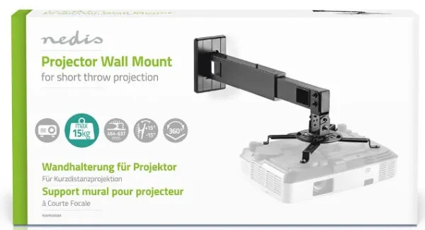 Nedis PJWM200BK Zidni nosač za projektor 15kg 464-607mm 30°, BK