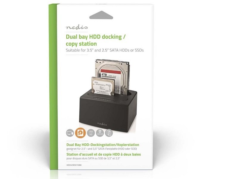 Nedis HDDUDB3210BK Dupli docking station za 2.5/3.5 SATA hard diskove USB 3.2 Kloniranje max 8TB
