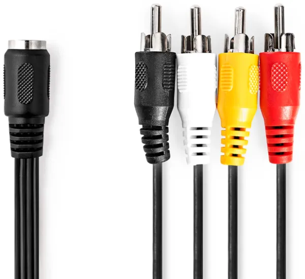 Nedis CAGL20475BK02 DIN Audio Kabl DIN 5-Pin Ženski na 4x RCA Muški Niklovani Konektori 0.20m PVC, Crni