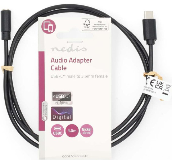 Nedis CCGL65960BK10 Adapterski kabl sa USB-C muški sa 4-pinom 1m, Crni