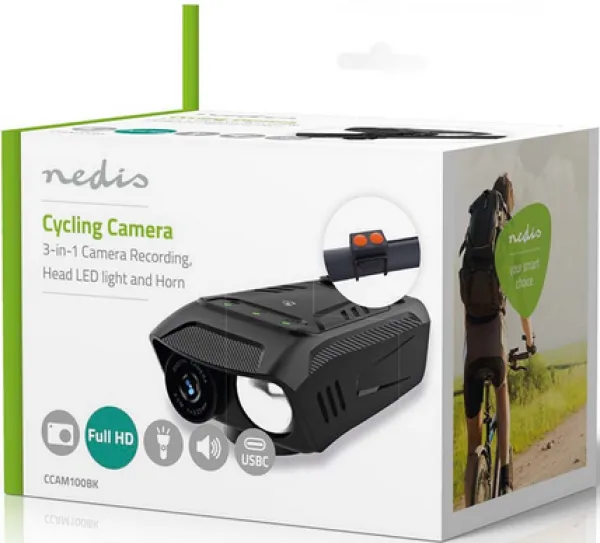 Nedis CCAM100BK Kamera za biciklu 3u1 LED Full HD Sirena, Crna