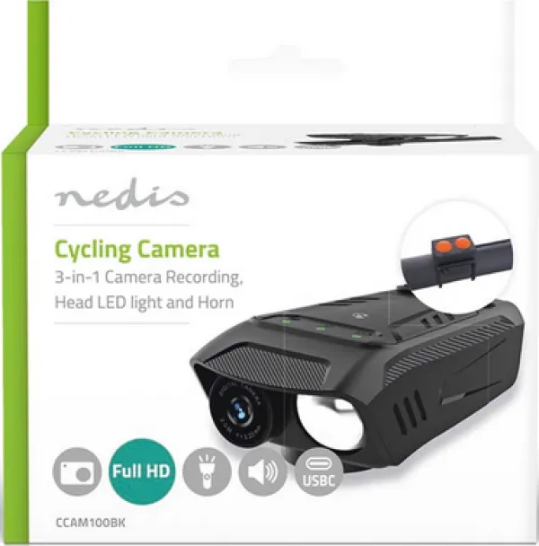 Nedis CCAM100BK Kamera za biciklu 3u1 LED Full HD Sirena, Crna