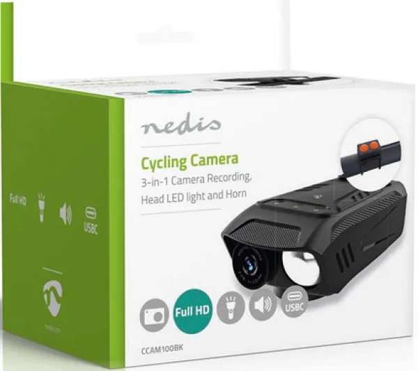 Nedis CCAM100BK Kamera za biciklu 3u1 LED Full HD Sirena, Crna