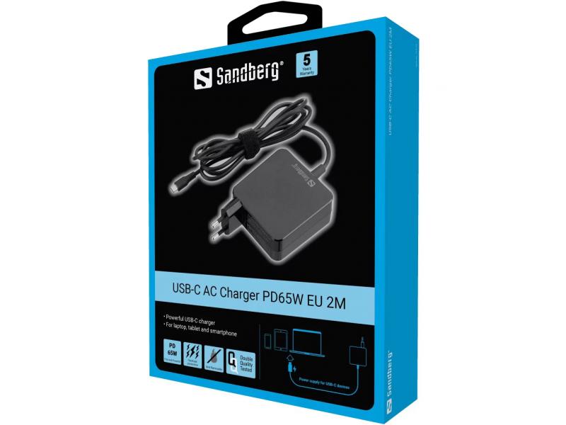 Sandberg 135-79 Punjač za laptop AC 65W USB-C, Crni