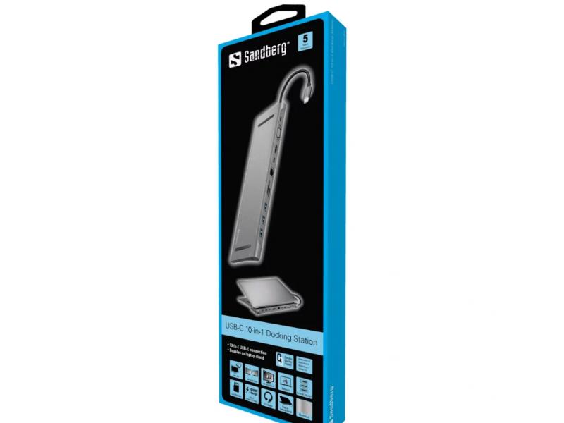 Sandberg 10in1 Docking station USB-C HDMI VGA LAN 3xUSB 3.0 USB C