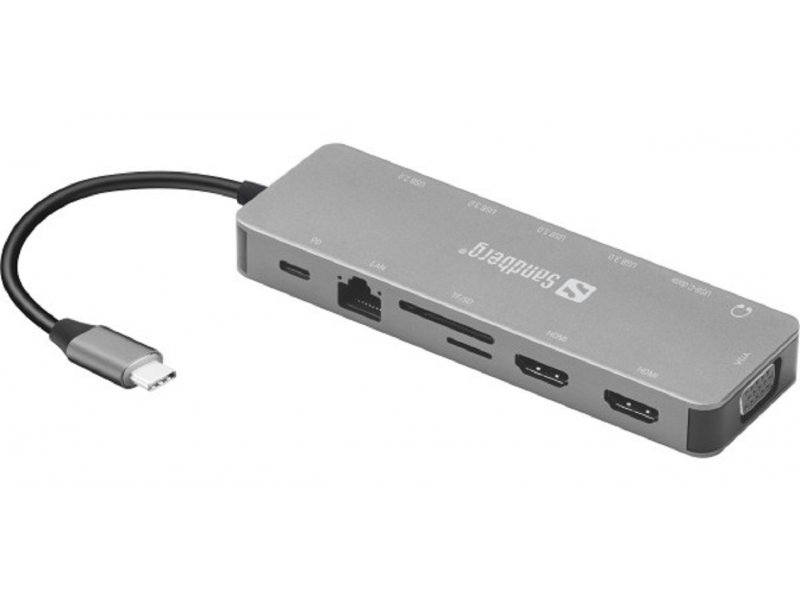 Sandberg 136-45 USB Hub USB Hub 13 porta USB-C Sivi