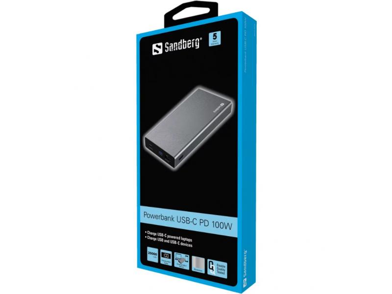 Sandberg 420-52 Eksterna baterija 20000mAh 100W USB-C, Siva