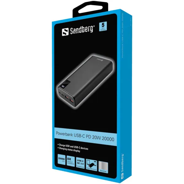 Sandberg 420-59 Eksterna baterija 20000 mAh 20 W USB-C, Crna