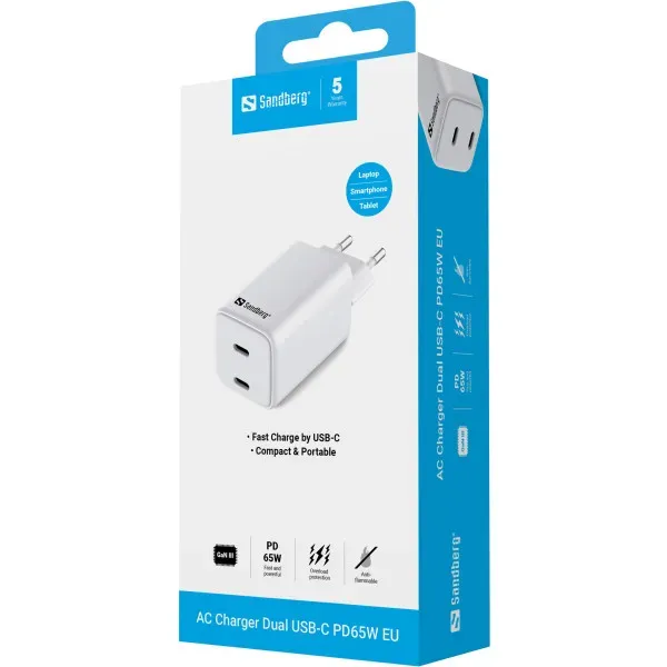 Sandberg 441-56 USB-C kućni punjač Dual USB-C PD 65 W