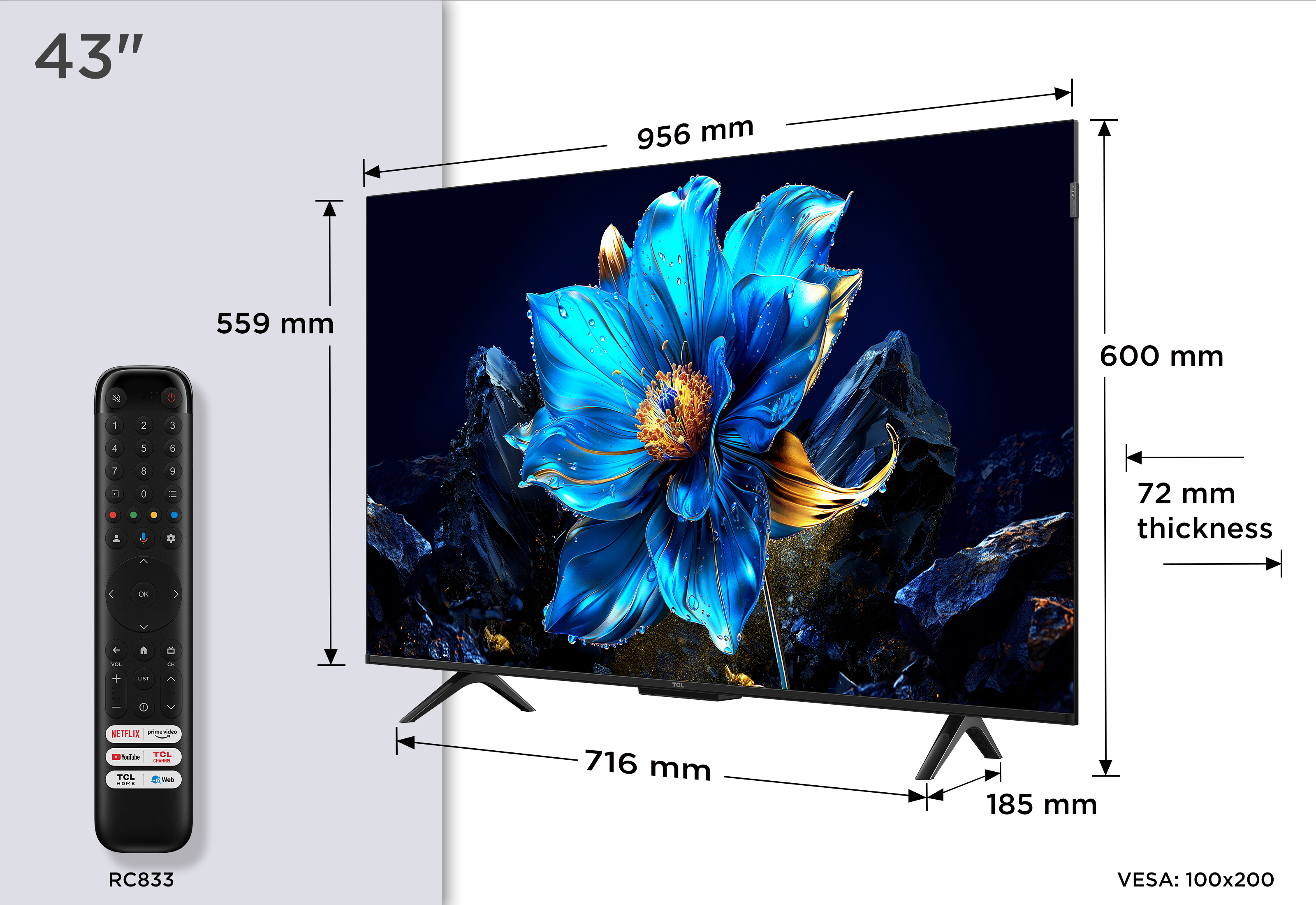 TCL 43P7K Televizor 43" QLED 4K 60Hz Google TV, Crni