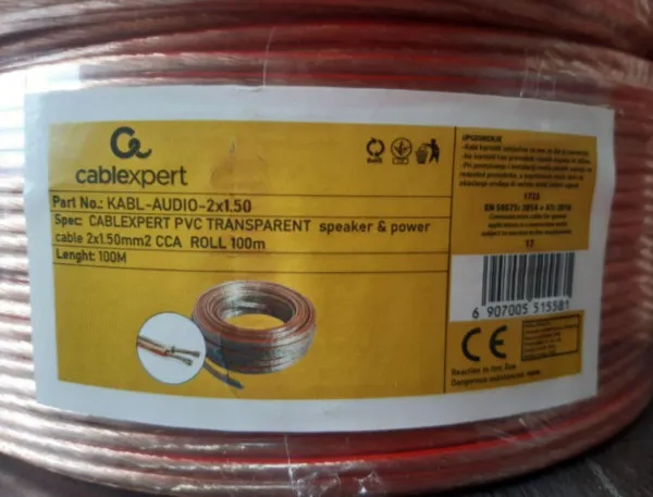 Gembird KABL-AUDIO-2X1.50/TP Kabl za zvučnike 2x1.5mm² 100m, Transparentni