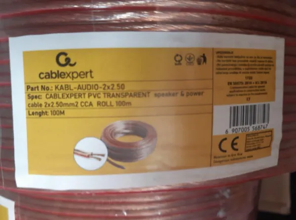 Gembird KABL-AUDIO-2X2.50/TP Kabl za zvučnike 2x2.5mm² 100m, Transparentni