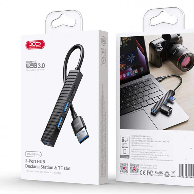 XO XO-HUB014A Adapter Docking Station 4 u1 Micro - USB3.0 2xUSB2.0 TF, Crni