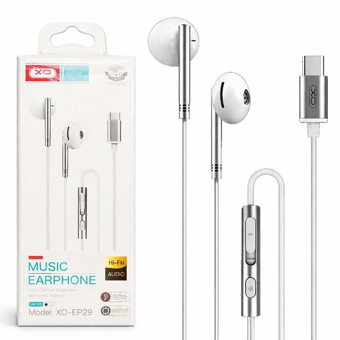 XO EP29 USB-C slušalice sa mikrofonom, Srebrne