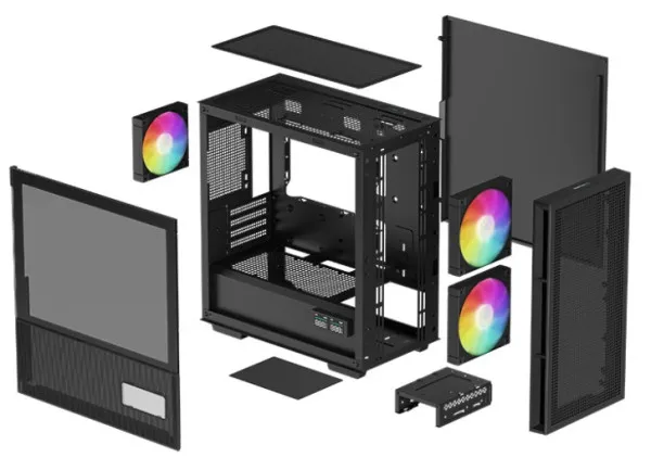 DeepCool CH360 Kućište DIGITAL ATX Bočno staklo Dual Status Display 2xLED 140mm +1x120mm USB-C, Crno