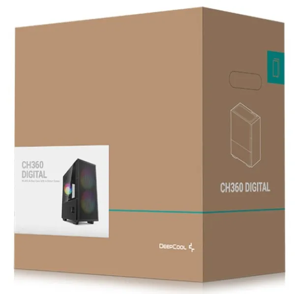 DeepCool CH360 Kućište DIGITAL ATX Bočno staklo Dual Status Display 2xLED 140mm +1x120mm USB-C, Crno