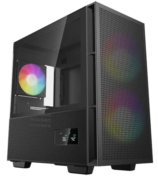 DeepCool CH360 Kućište DIGITAL ATX Bočno staklo Dual Status Display 2xLED 140mm +1x120mm USB-C, Crno