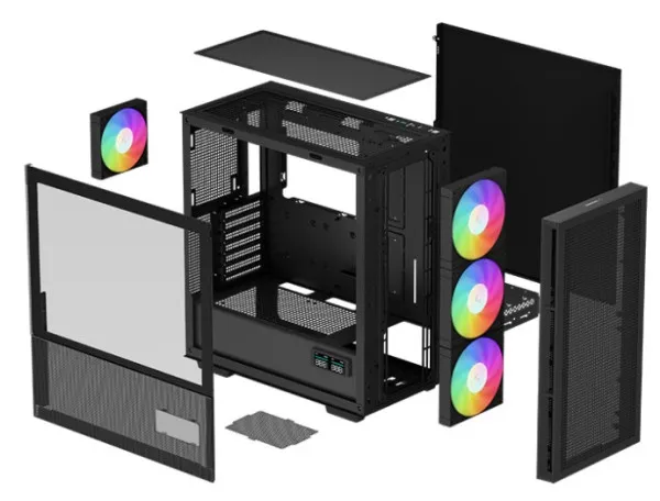 DeepCool CH560 Kućište DIGITAL ATX Bočno staklo Dual Status Display 3xLED 140mm +1x120mm USB-C, Crno