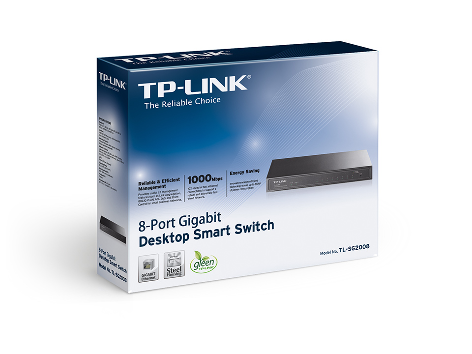 TP-Link TL-SG2008 Switch Gigabit/8x RJ45/10/100/1000Mbps Smart Desktop metalno kućište, Crni