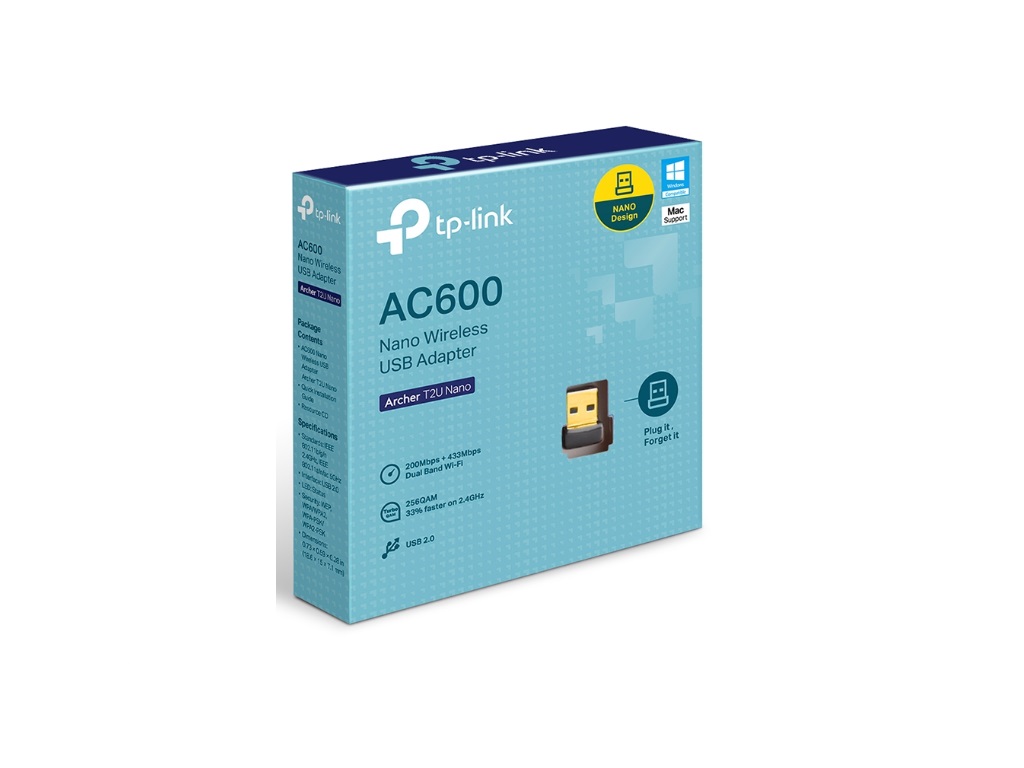 TP-Link ARCHER T2U NANO Bežični adapter Wi-Fi AC600 433Mbps 200Mbps interna antena, Crni
