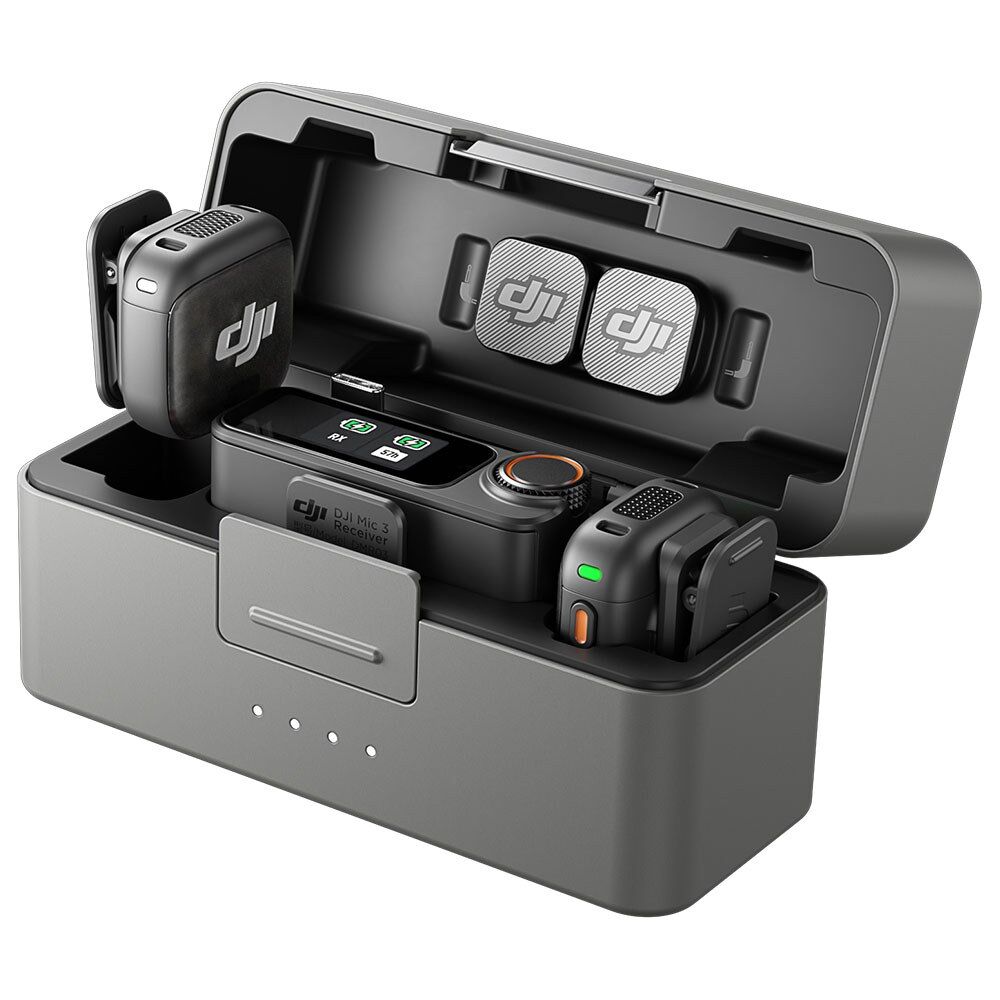 DJI Mic 3 (2TX + 1RX + CC) mikrofon prenos zvuka do 250 m 5,5 sati snimanja 48 kHz 24 bita OLED displeј, Crna