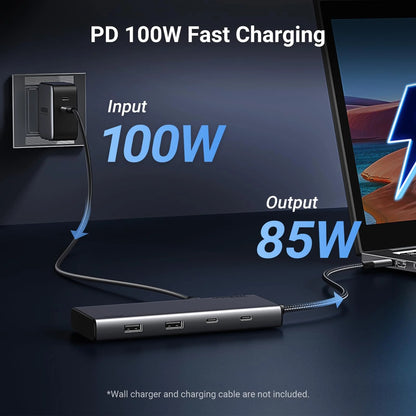 UGREEN Revodok 308 USB-C hub CM639 (2x HDMI + DP + 2x USB-A + 2x USB-C) sivi