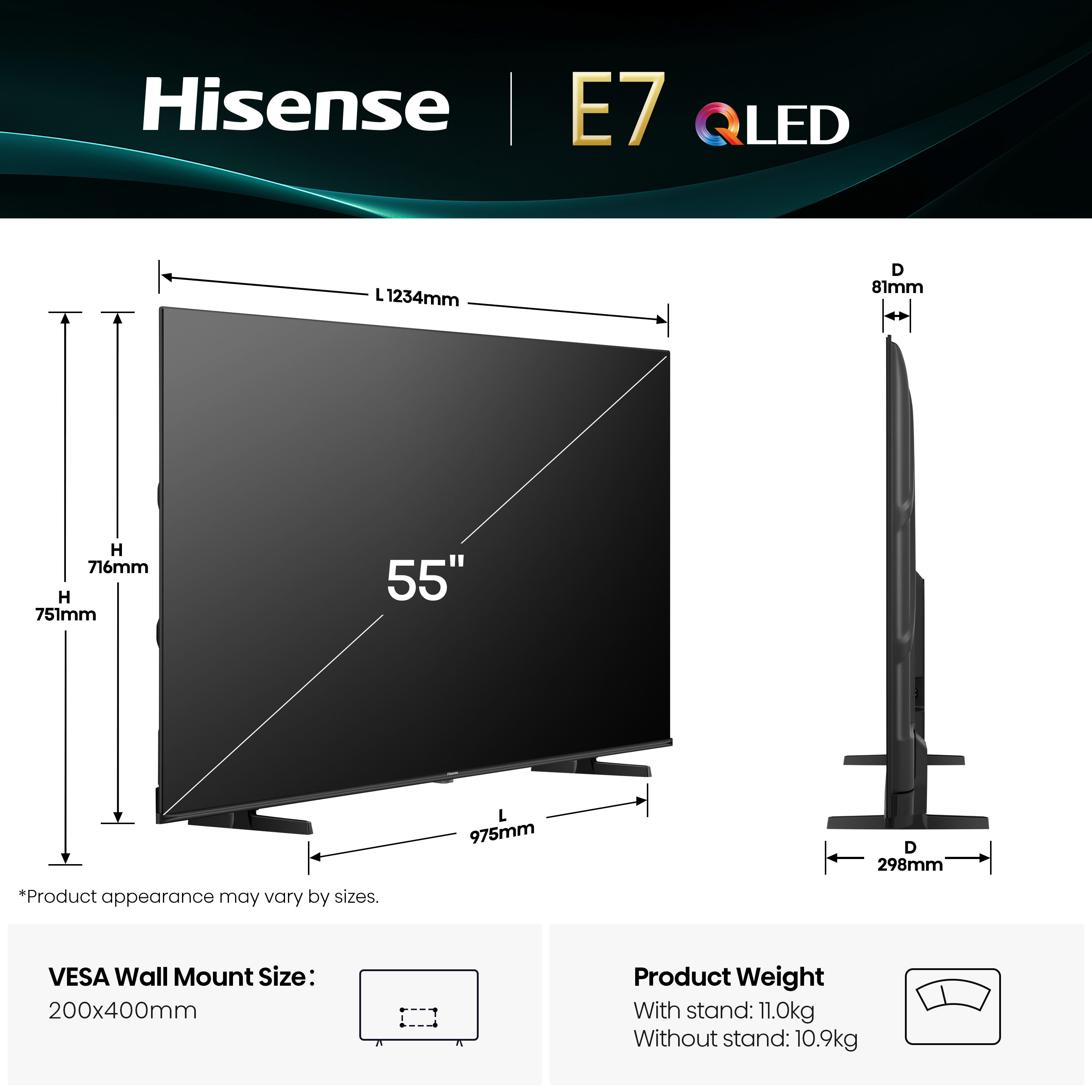 Hisense 55E7Q Televizor 55" QLED 4K UHD Smart TV