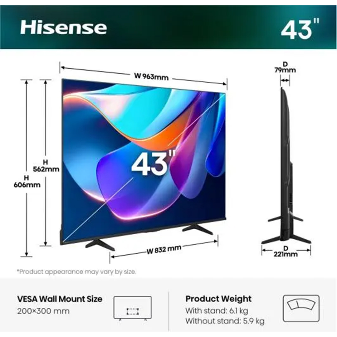 Hisense 43A6S Televizor 43" 4K UHD Smart TV, Crni