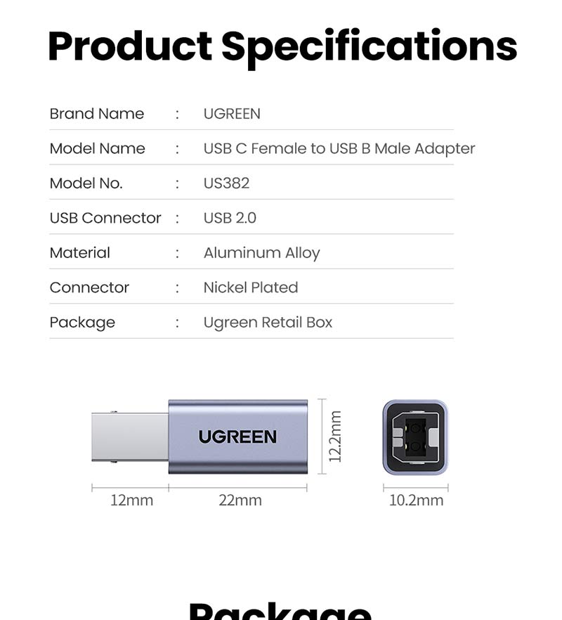 Ugreen Adapter USB Type C na USB tip B