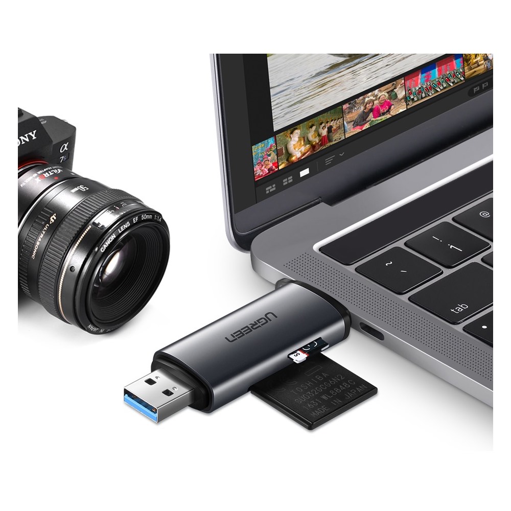 UGREEN CM185 2u1 citac kartica (USB-A + USB-C) za SD i microSD sivi (50706)