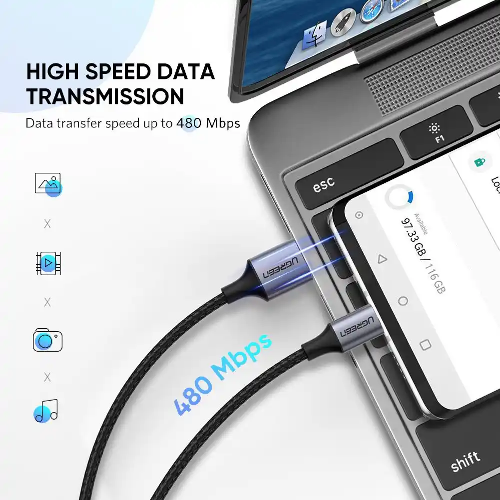 UGREEN US288 Kabl USB tipe C USB-A 2.0 2 m, Crni